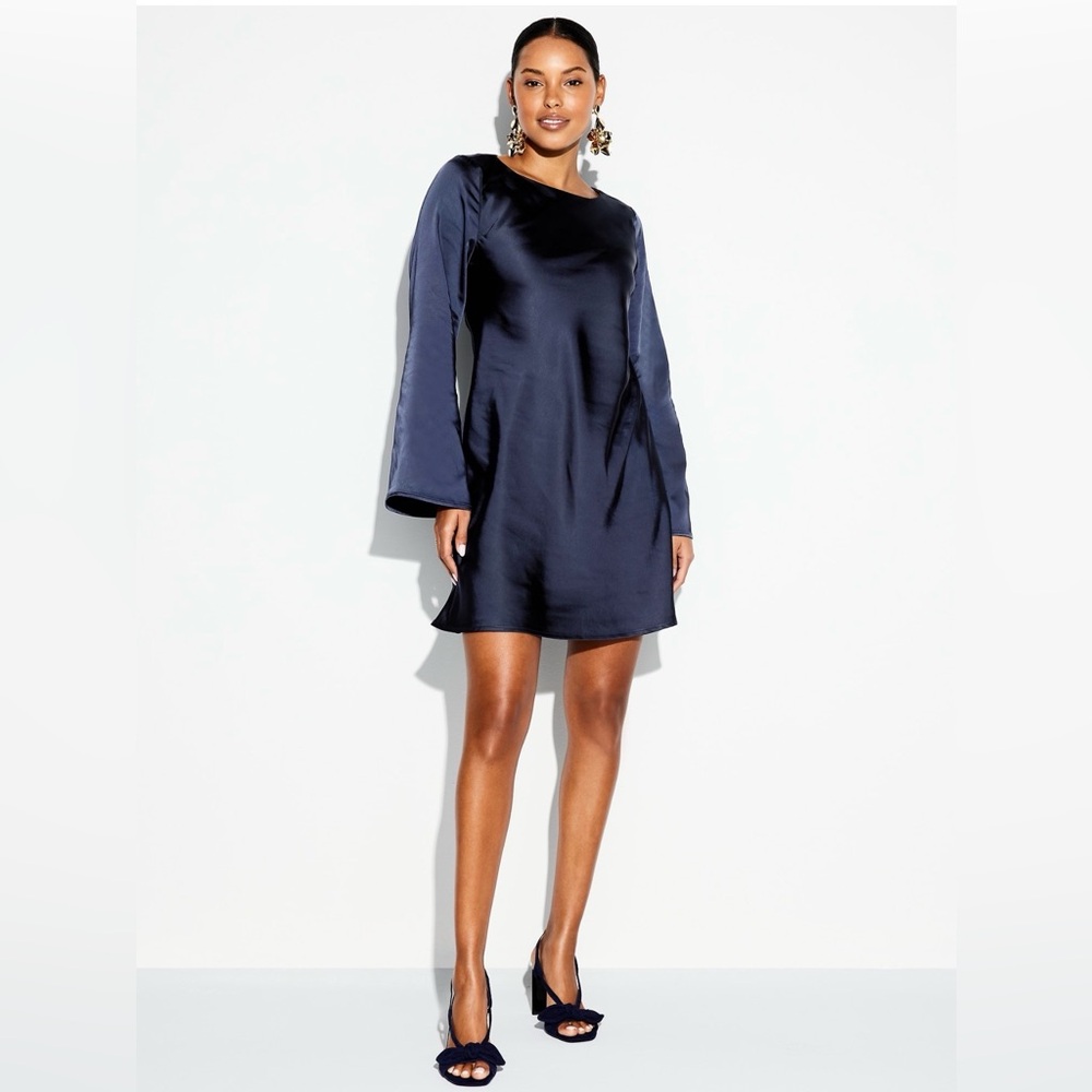 Elegant Navy Blue Satin Mini Dress